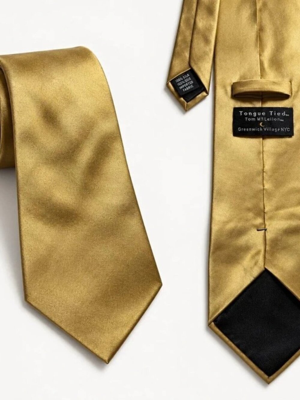 Tongue Tied Tom Meleion Silk Necktie Gold Solid Color Tie